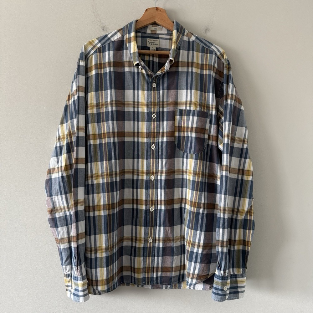 J Crew Indian Madras Shirt Mens XL Plaid Slim Button Down Western Preppy Rodeo